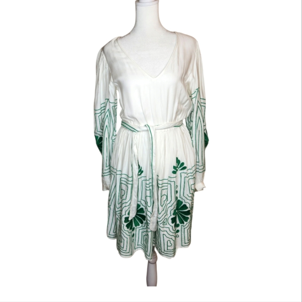 NEW Anthropolgie Forever That Girl Green and White Embroidered Dress Size XS